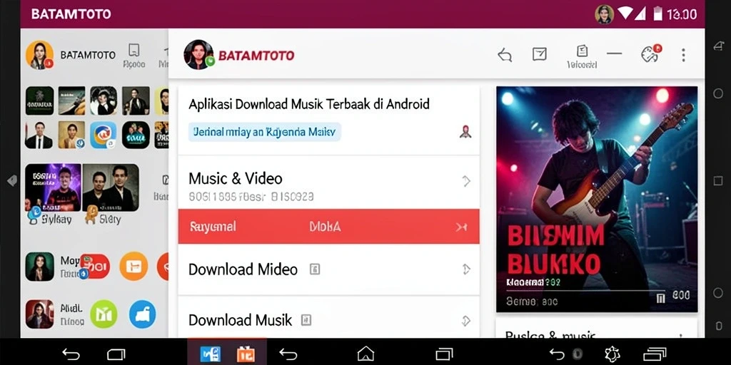 Tangkapan layar BATAMTOTO menunjukkan antarmuka aplikasi Download Musik yang intuitif.