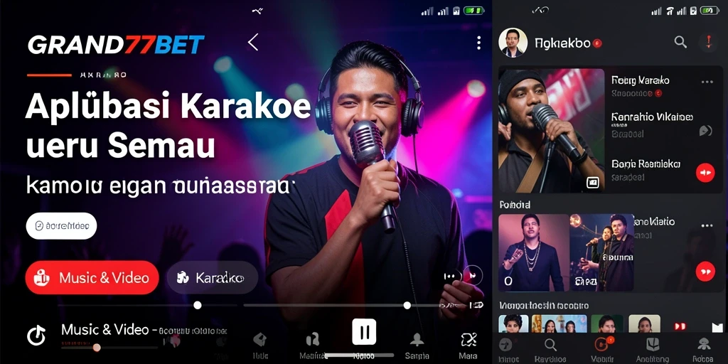 Antarmuka aplikasi GRAND77BET yang menyenangkan untuk karaoke.