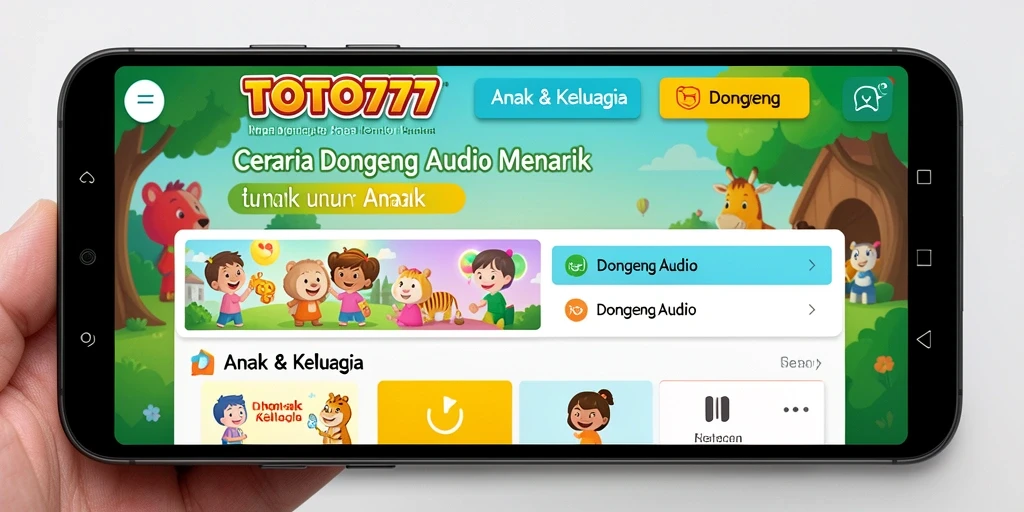 Antarmuka aplikasi TOTO777 dengan pilihan cerita audio yang menarik.
