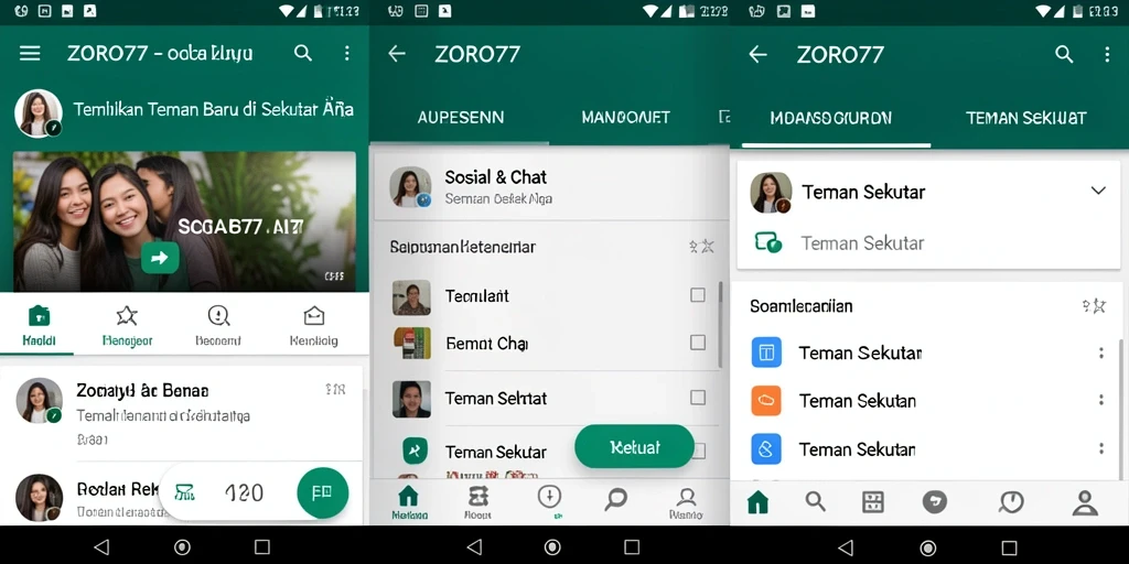 Tampilan antarmuka ZORO77 dengan fitur Teman Sekitar.